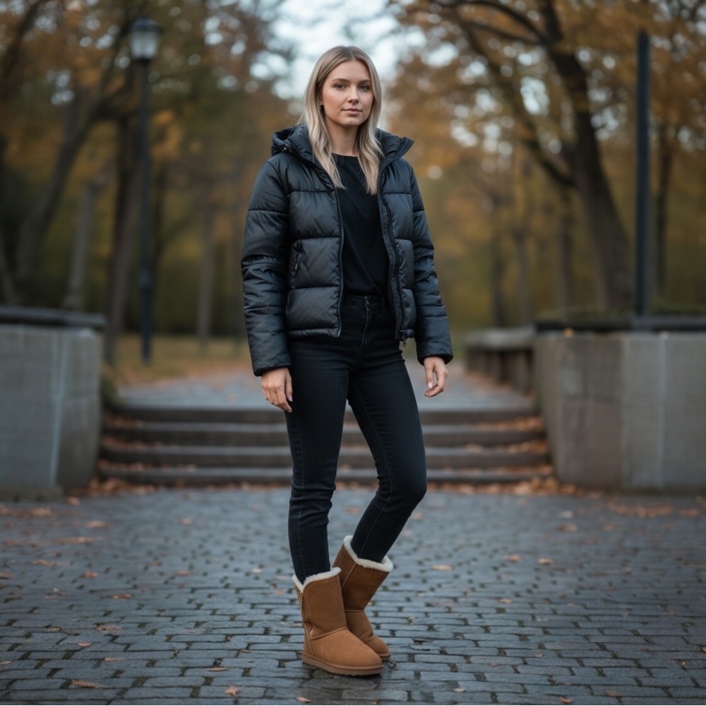UGG Mini-FlorenceSide Zip Chesnat Tan Suede Sheepskin Boots with Gold Accents